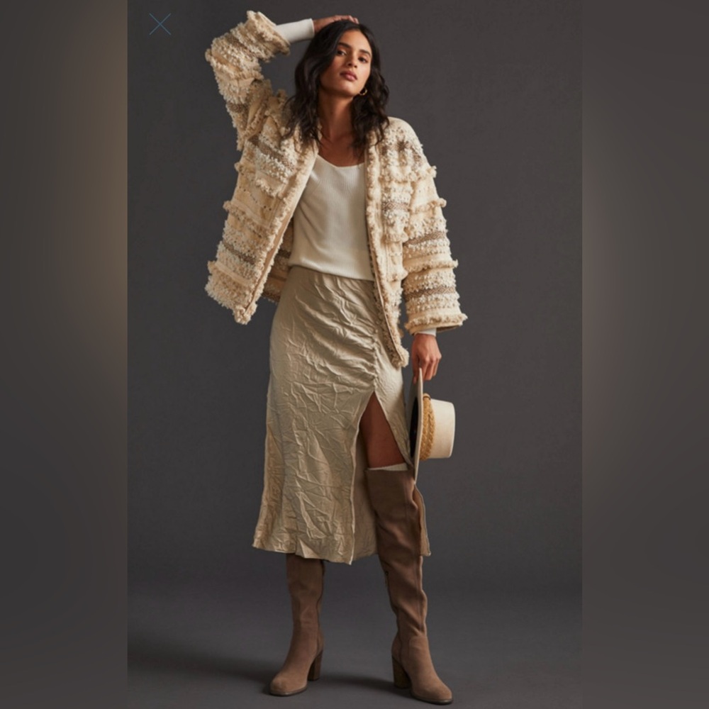 Anthropologie Dolan Cream Textured metallic fringed Jacket, sz L, - Picture 12 of 12